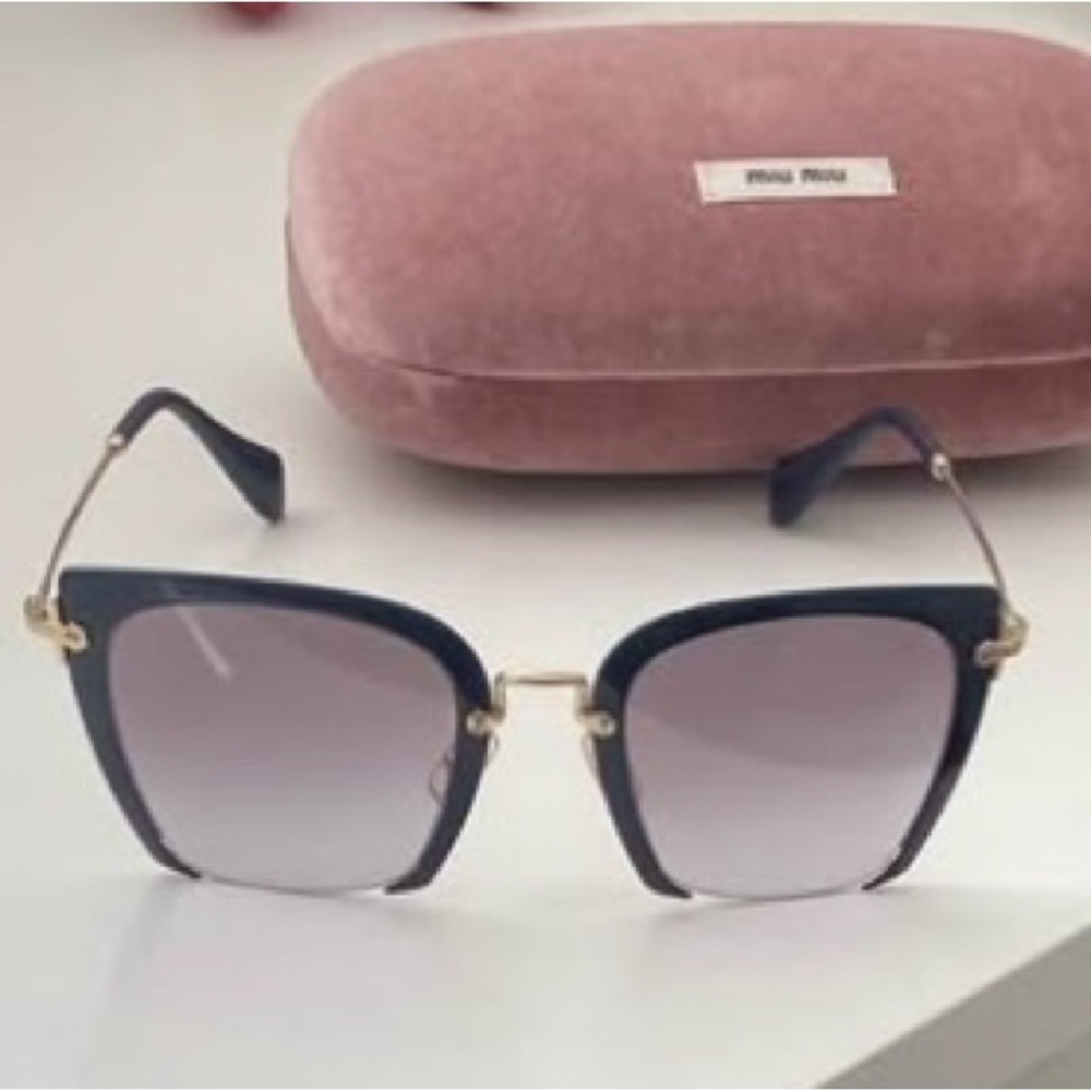 Miu Miu Blue Sunglasses with Gold Accents